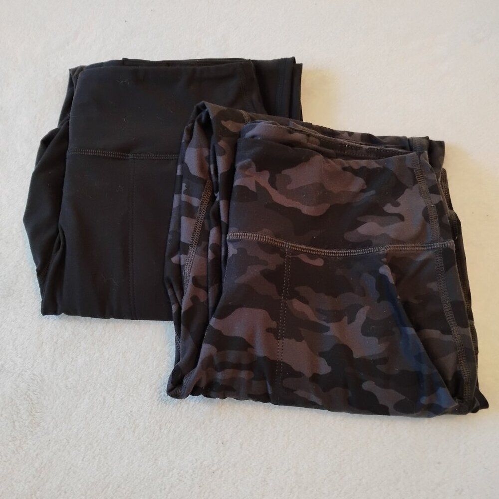 Lot of 2 Leggings Depot ActiveFlex Jogger Yoga Pants with Pockets Black Camo